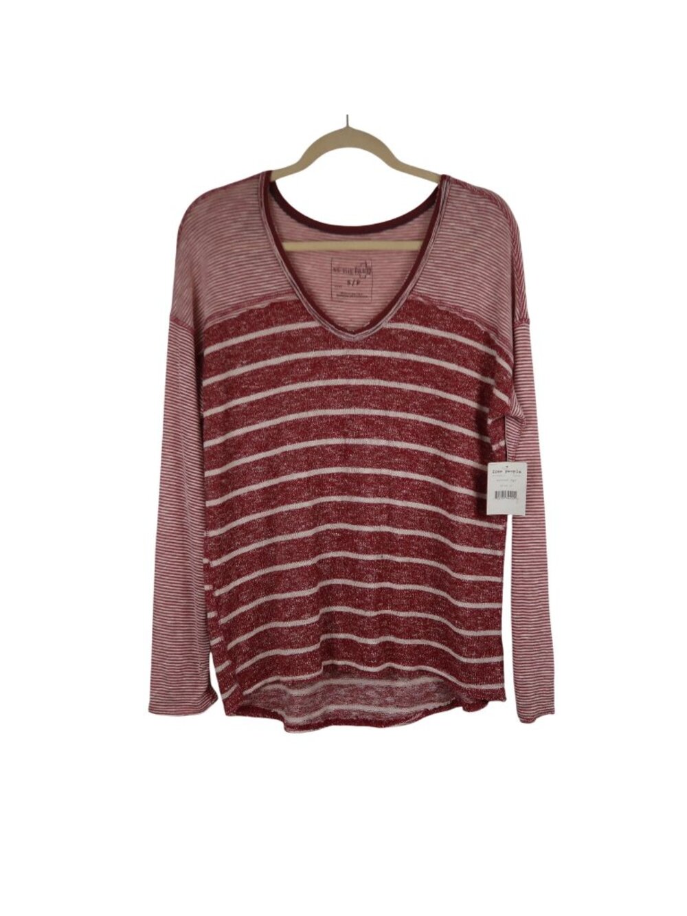 NWT We The Free People Washed Red Striped Long Sleeve V-Neck Top Size Small